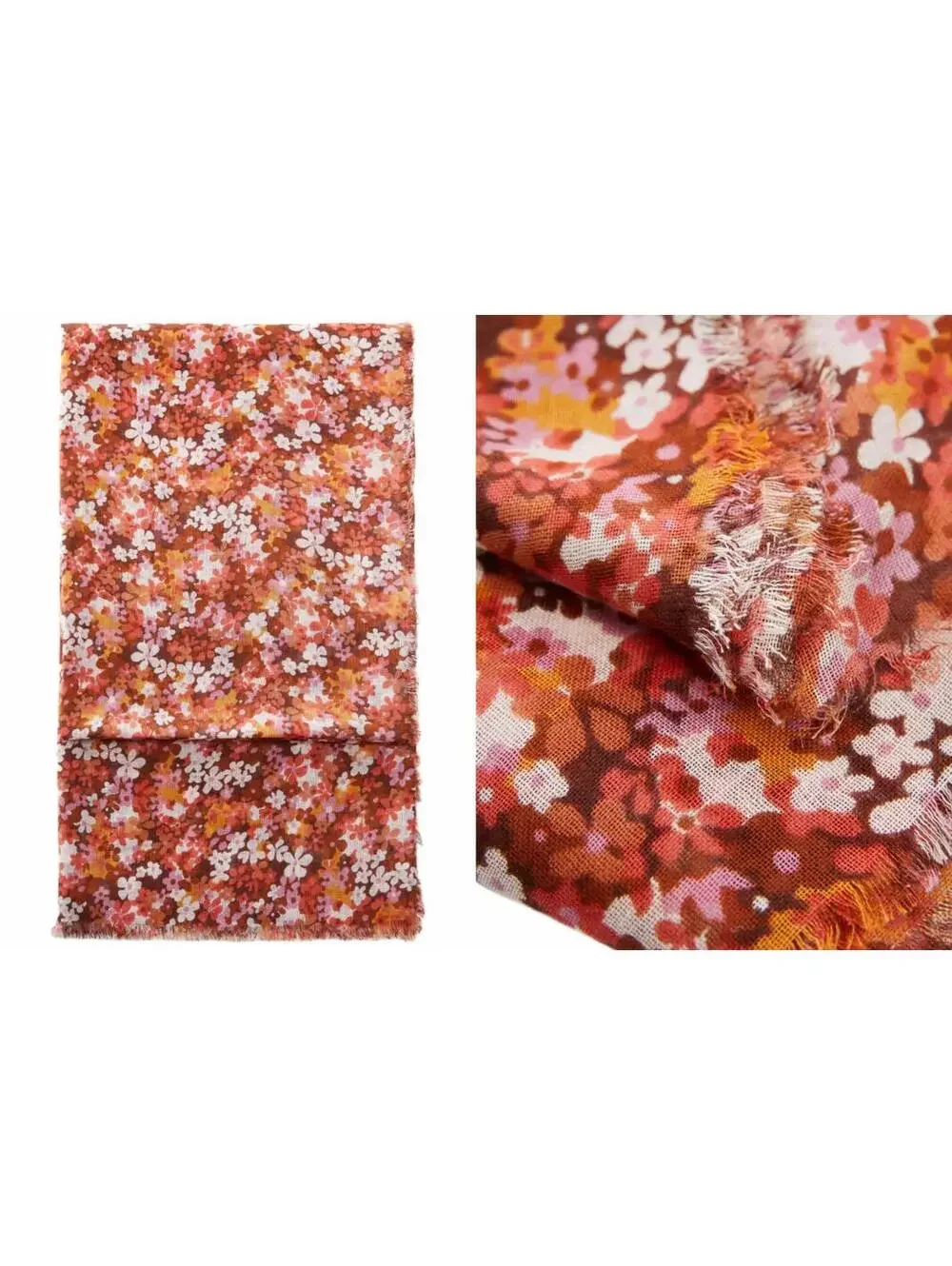 Mango Linen Blend Floral Print Scarf NWT Florence Pink Orange